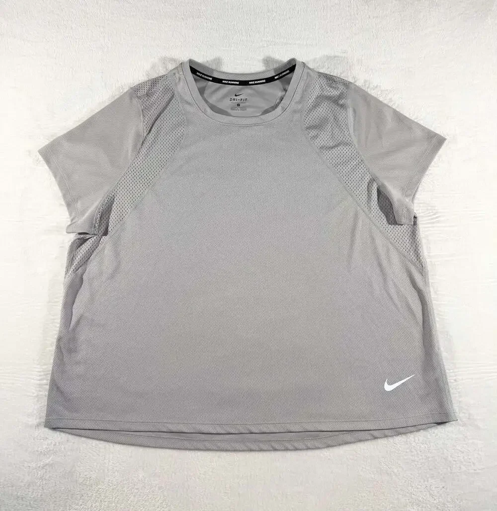Nike Dri-FIT Running Women’s Short-Sleeve Performance Mesh Top Gray Size 1X
